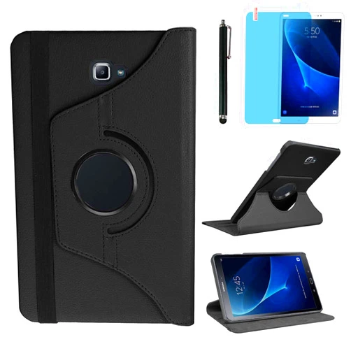 R.SHENGTE Case for Samsung Galaxy Tab A 10.1 inch 2016 (SM-T580 T585 T587), 360 Degree Rotating Stand Case Smart Protective Cover,with Stylus Pen,Screen Film (Black)
