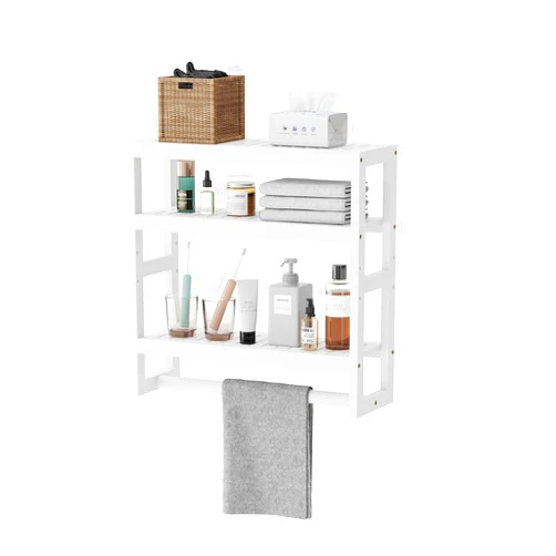 Viewcare White Bathroom Shelves for Storage, Small Bamboo Bathroom Shelf Over Toilet, Adjustable 3 Tiers Shelf for Bathroom Storage