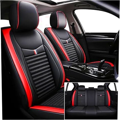 TISSARLG Seat Covers Fit for Hyundai Santa Fe 2000-2024,5 Seats Custom Fit Leather Cover Protector Cushion,Automotive Vehicle Auto Interior Covers(Black Red,Premium Full Set)
