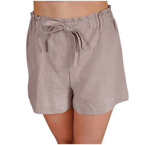 Generic Shorts with Pockets for Women Baggy 2024 High Rise Tie Cotton Linen Bermuda Shorts Solid Loose-Fit Comfy Cosy Shorts