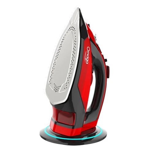 OMAIGA Cordless Iron, 1500W Cordless Iron with Steam with 11.84ozs Water Tank, Anti Drip Iron Cordless with Ceramic Soleplate, Cordless Iron for Clothes with 3 Temperature Settings-Red