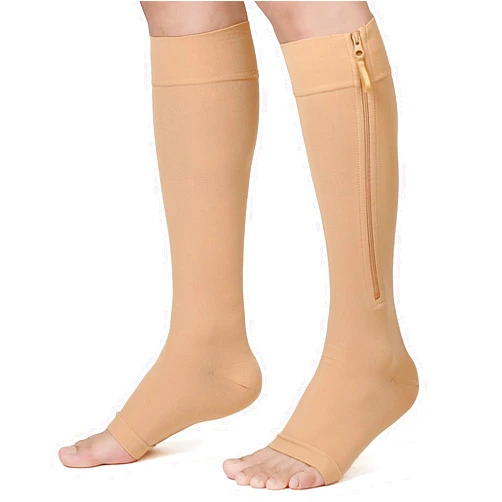 KEKING® Zipper Compression Socks for Men Women, Open Toe, 20-30mmHg Firm Support Knee High Zipper Compression Stockings for Wide Calf - Varicose Veins, DVT, Shin Splints, Edema, Nursing, Beige XL