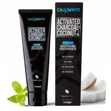 Cali White Activated Charcoal & Organic Coconut Oil Teeth WHITENING Toothpaste, Made in USA, Best Natural Whitener, Vegan, Fluoride Free, Sulfate Free, Organic, Black Tooth Paste, Pacific Mint (4oz)