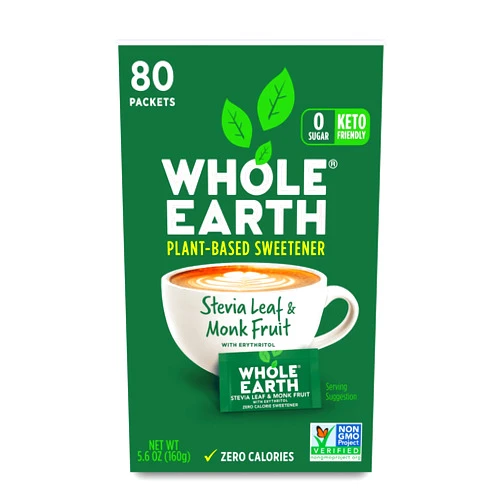 Whole Earth Sweetener Co. NATURE SWEET Stevia & Monk Fruit Sweetener, Erythritol Sweetener, Sweet Leaf Stevia Packets, Sugar Substitute, Natural Sweetener, 80 Count