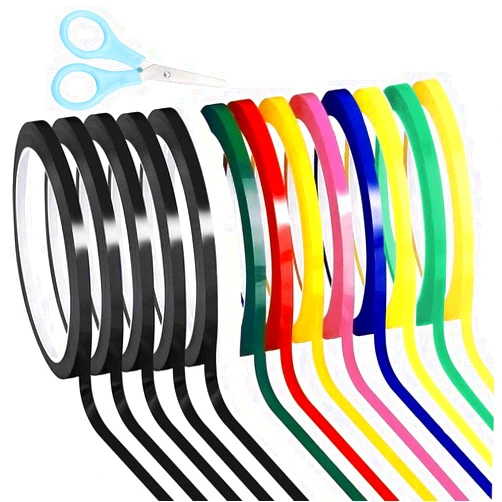 Leasinder 14 Rolls 1/4 Pinstripe Whiteboard Tape Dry Erase Tape Line Gridding Marking Tape Self-Adhesive Vinyl Mara Tape with a Scissor, 166 Feet Per Roll (Multicolored)