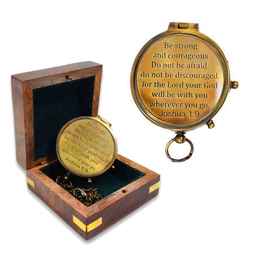 ZAHANAARA Antique Brass Compass with Wooden Box and Chain – Unique Gift for Men, Sailors, Travelers | Perfect Vintage Pocket Nautical Décor & Religious Gifts | Engraved Pocket Compass Hiking Survival
