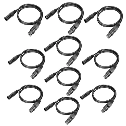 WorldLite 3.2ft DMX Cable, 10PCS 1 Meter DMX Signal Cables Signal Wires, 3-Pin XLR Male to Female Stage Light Signal Cable with Metal connectors, Connection for DMX512 Stage & DJ Lighting fixtures