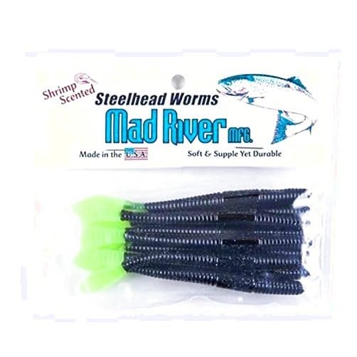 Mad River 3 Inch Steelhead Worms Green Tailed Skunk
