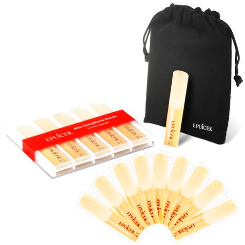 EPUICEK Alto Sax Reeds 2.5 – 10 Pack for Beginners & Students, Easy Blowing Practice Saxophone Reeds with Plastic Box & Velvet Bag, Soft Strength for Daily Use