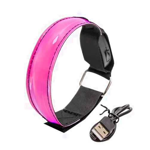 VMNG Levin USB Charging LED Light arm Strap Reflective arm Strap Night Light Warning Night Run Outdoor LED Flash (Pink) Four Pack