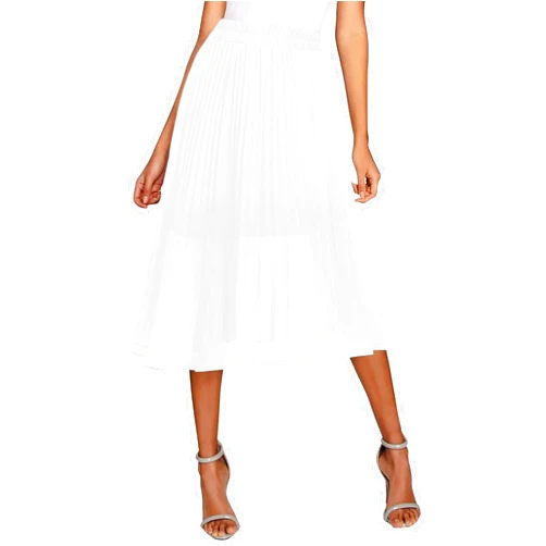 Urban CoCo Women's A Line Elastic Wasit Chiffon Midi Skirt Flare Pleated Skirts with Pockets