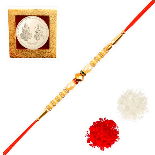 Amba Handicraft Set of 1 Design Rakhi Thread, Rakhi for Brother, Raksha Bandha Gift for Your Brother, Rakhi Bracelet for Loving Sibling, Father, Bhabhi, Bhaiya with Roli Chawal