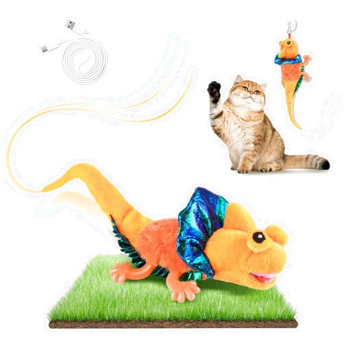 Migipaws Cat Toys, Touch Activated Flapping Chirping Lizard Kitten Toy with Catnip for Indoor Cats Kicker, Rechargeable （Orange）