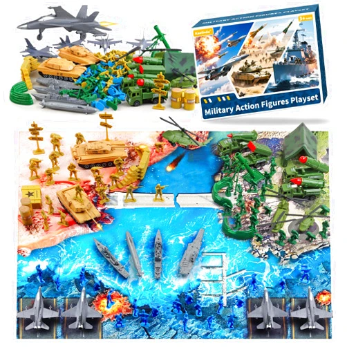 Kaelinda Army Men Action Figures, Army Toys for Boys Age 4-7 6-8 8-12, Toy Soldiers Playset Including Military Action Figures, Battle Mat & Weapon Gear Accessories, Green Army Guys Toys for Kids