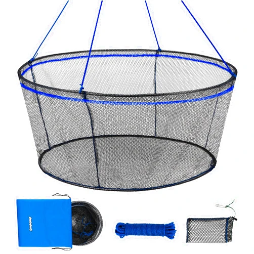 QualyQualy Foldable Fishing Net, Landing Fishing Pier Nets, Drop Net for Pulling Up Fish with Rope, Portable Bridge Fishing Net for Minnows, Crawfish, Shrimp