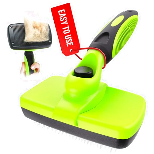 REXIPETS Self Cleaning Slicker Brush- for Dogs, Cats & Pets-One Click Cleaning Function-Gentle & Effective Cat, Pet & Dog Hair Remover-Dog Grooming Accessories for Small, Medium & Large Dogs