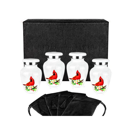Trupoint Memorials Small Urns for Human Ashes Keepsake, Decorative Mini Cremation Urn for Adult Men & Women – Set of 4, Cardinal