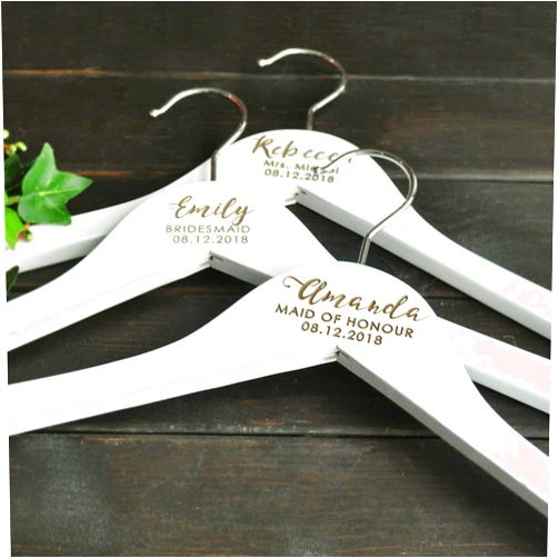 CLIBESLTY Personalized Bride Hanger,Engraved Bridesmaid Hanger,Name Engraved Wood Hanger Bridal Party Wedding Gifts(White)