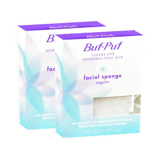Buf-Puf Facial Sponge, Dermatologist Developed, Removes Deep Down Dirt & Makeup That Causes Breakouts and Blackheads, Reusable, Exfoliating, White, 2 Count