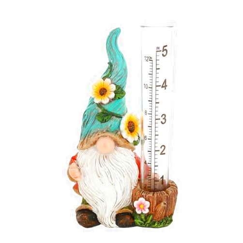 The Bridge Collection Cute Garden Gnome Rain Gauge (Green)