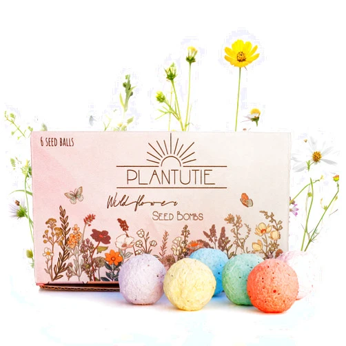 Plantutie Wildflower Seed Bomb Gift Box – 6 Colorful Hand Rolled Seed Balls for Easy Gardening – Pollinator-Friendly, Made in The USA by Small Business – for Gardeners & Flower Lovers