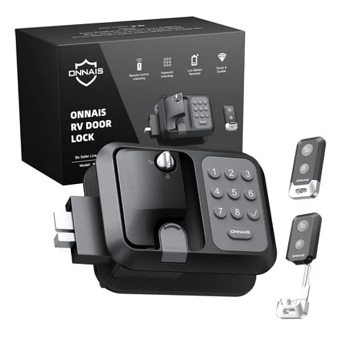ONNAIS RV Door Lock Replacement with Password and Remote Control, RV Keyless Entry for Trailer Door Lock and Camper Door Lock, Versatile RV Door Latch Suitable for Various Types of RVs