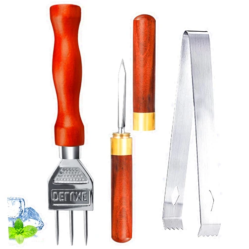 SuproBarware Ice Pick Stainless Steel Ice Crusher with Wooden Handle Ice Chipper Ideal for Breaking Ice Kitchen Tool 3 Pack