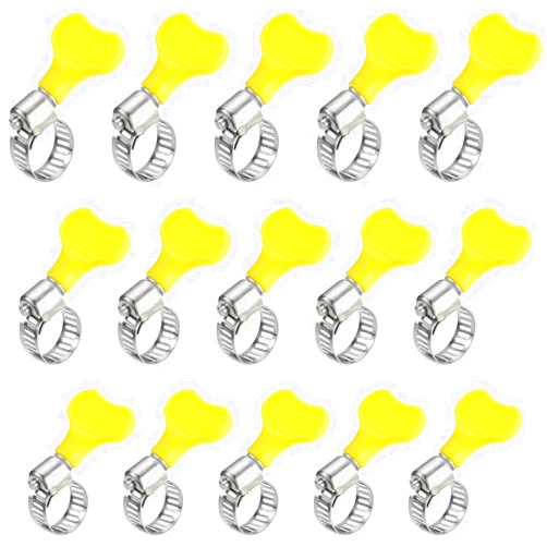 NOQUKA 15-Pack Stainless Steel Hose Clamps (Yellow), Adjustable Thumb Screw Key Style Worm Gear Hose Clamps, Fuel Line Clamps,For Plumbing and Automotive Applications ([8-12mm(0.315-0.472 inches])