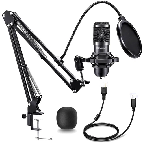 Piolunth USB Microphone, Professional 192kHz/24Bit Plug & Play PC Computer Condenser Cardioid Mic Kit with Sound Advanced Chipset, for Streaming, Podcast, Studio Recording and Games