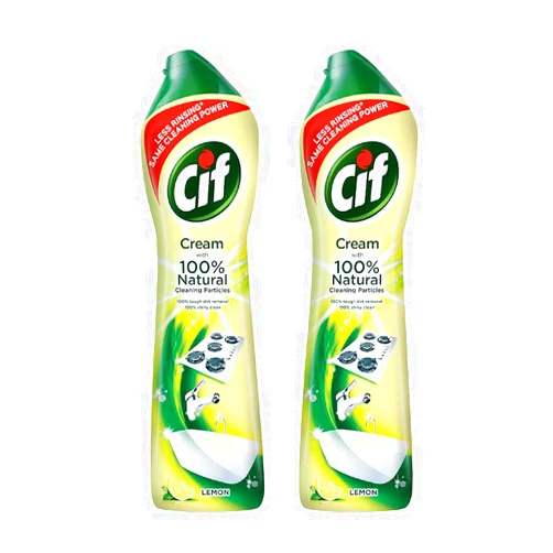 Cif Lemon Abrasive Surface Cleaner Cream for Kitchen & Bathroom, Removes Grease, Dirt & Tough Stains with Natural Cleaning Particles, 2x500ml