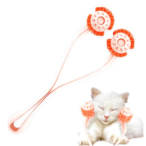 BuleVina Cat Massager Roller 10x1.57 Inch For Medium to Large Adult Cats, Silicone Grooming Tool Relaxer Pink Stick with Pink Massage Face Thin Scroll Wheel for Indoor Dog Head's Pet