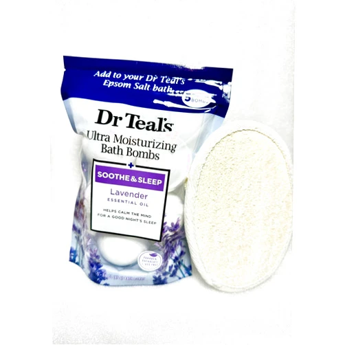 Generic Dr.Teal's 5 Ultra Hydrating Bath Bombs Gift Set in Soothing Lavender with Essential Oils for Women and Men, 1 Exfoliating Pad