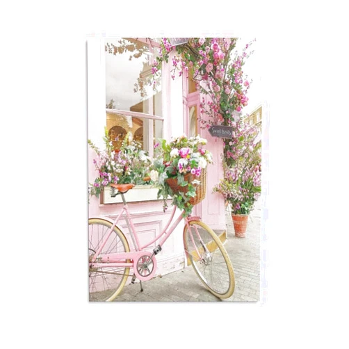 KAJAME Paris Florist Romantic Pink Bike Exquisite Wall Art Wall Decoration Painting Housewarming Gift Suitable for Living Room Office Washroom Bathroom Bedroom Toilet Kitchen And Other Decorations20x30inchs(