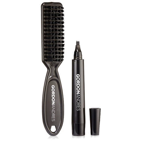Gordon Andres Water Proof Beard Pencil for Men, Long Lasting Coverage & Natural Finish - Beard, Moustache & Eyebrows - Micro-Fork Tip for Seamless Application - Includes Brush for Blending (Black)