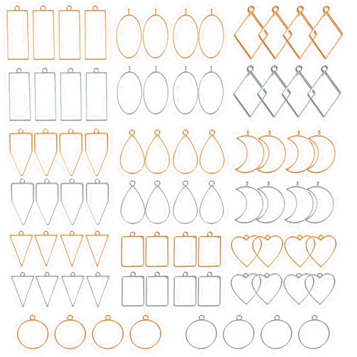Open Bezels for Resin, 80Pcs 2 Colors 10 Styles Hollow Frames Pendants Resin Jewelry Making Supplies Resin Necklace Pendant Mold
