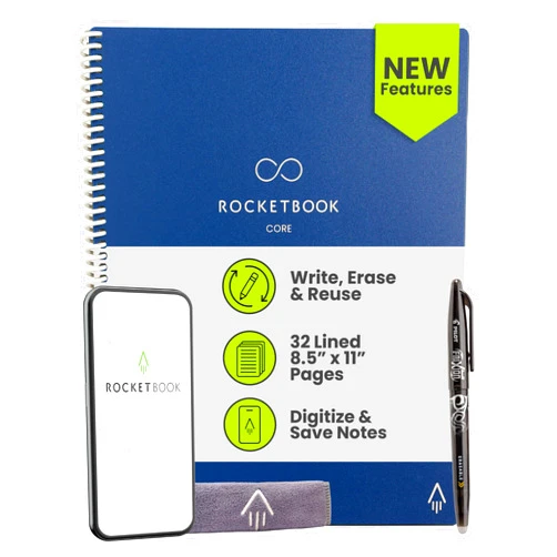 Rocketbook Core Reusable Smart Notebook, Lined Pages For School, Work and Creative Projects, Letter Size 8.5x11, Blue - Premium