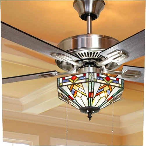 RIVER OF GOODS 52 Inch Mission Tiffany-Style LED Ceiling Fan with Lights - Stained Glass Ceiling Fan Light Fixture with Remote Control