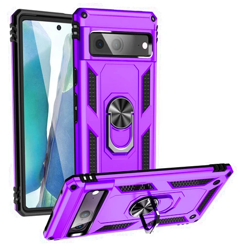 Androgate Designed for Google Pixel 7 Case, Military-Grade Metal Ring Holder Kickstand 15ft Drop Tested Shockproof Cover Case for Pixel 7 Purple
