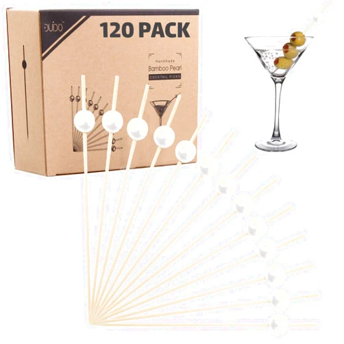 Duido Bamboo Cocktail Picks Skewers Toothpicks - (Pack of 120) 4.75 Inch White Pearl Wooden Frill Tooth Picks for Appetizer Martini Food Garnish Cocktail Sandwich Fruit Kabobs – Catering Weddings Decorative
