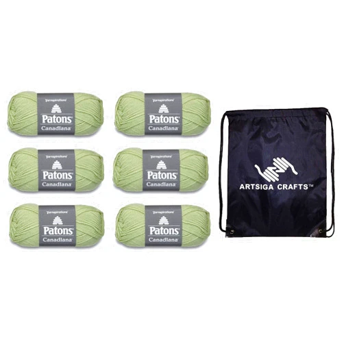 Patons Canadiana Solids Cherished Green 244510-10230 (6-Pack - Same Dye Lot) Worsted Medium #4 Acrylic Yarn for Crocheting and Knitting - Bundle with 1 Artsiga Crafts Project Bag