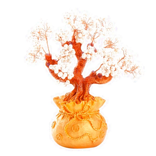 THY COLLECTIBLES Stunning Feng Shui Artificial White Pearl Bonsai Money Tree