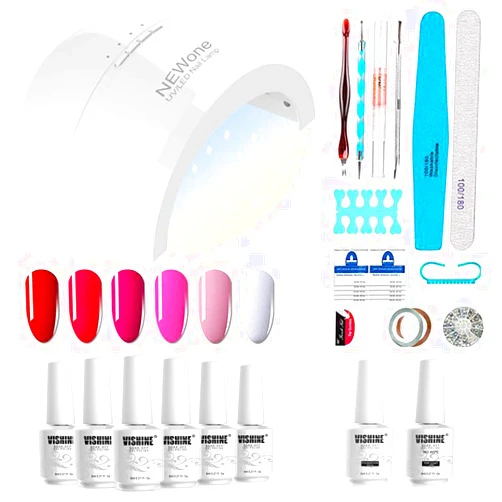 Vishine Gel Nail Polish Starter Kit - 48W LED Lamp 6 Color & Base Top Coat Set, Manicure Tools Popular Nail Art Designs #04