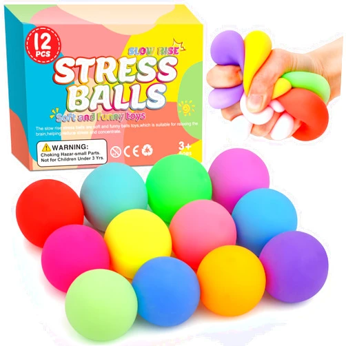 VISCOO Slow Rising Stress Ball 12 Pack,Stress Balls for Kids Adults,Stretchy Squishy Fidget Toys for Stress Relief,Hand Therapy Sensory Squishy Ball, Squishy Toys for Kids, Classroom Prize Box Toys