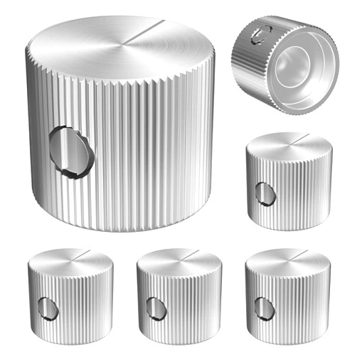 DaierTek 6.35MM Potentiometer Knob Metal Silver Guitar Pedal Knobs 1/4 Shaft Silver AMP Knobs with Set Screw Guitar Knobs for Electric Guitar Pedal -6pcs