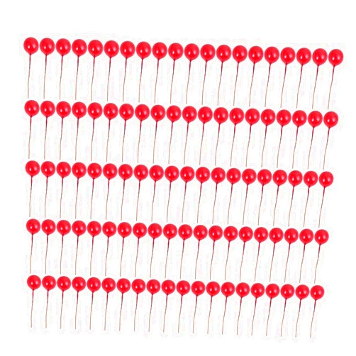 VOSAREA 200pcs Simulation Red Ball Cherry Berry Kix Berries Christmas Craft Wreath Pick Xmas Holly Flower Branch Christmas Decor Artificial Fruit Berry Single Head Small Red Fruit