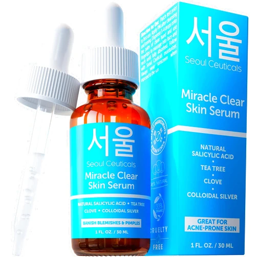 SeoulCeuticals Korean Acne Serum, Skin Care Treatment for Acne Prone Skin - Rapid Action Salicylic Acid, Tea Tree & Clove For Even Skin Tone 1oz