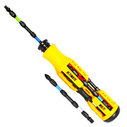 PHLiPBiT ULT MULTI-BiT SCREWDRIVER - 6 P/BiT Brand Double Ended Color Coded Interchangeable Impact Bits, 4 INCH, Phillips, Star/Torx, Square, Slot, Hex - 12 Drive Tips Included