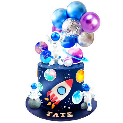 DRWATE 24PCS Space Cake Topper Balloon Cake Topper Planet Cake Topper with Astronauts Purple Blue Sliver Balloons for Kids Outer Space Theme Decoration Boys Girls Baby Shower Galaxy Birthday Party Supplies