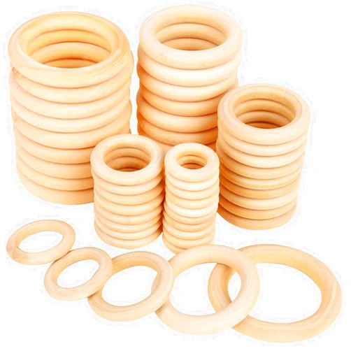HNYYZL 50 Pcs Unfinished Solid Wooden Rings for Craft, Ring Pendant and Connectors Jewelry Making, 5 Size
