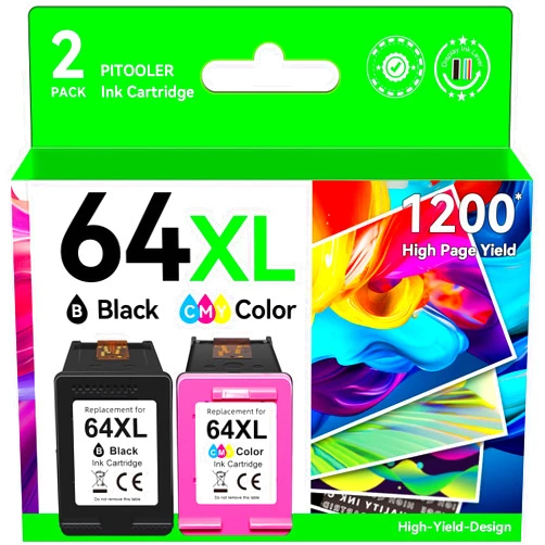Pitooler Compatible 64XL Ink Cartridge Replacement for HP Ink 64 Black Color Combo Pack Compatible for Envy Photo 7855 7858 7155 6255 6200 Envy Inspire 7900e 7955e 7255e 7950e Printer